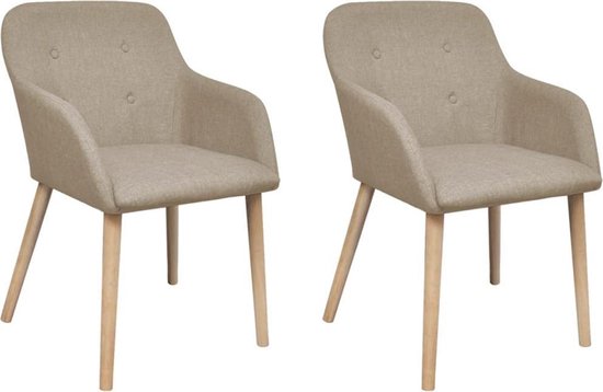 Vidaxl Eetkamerstoelen 2 St Stof En Massief Eikenhout - Beige