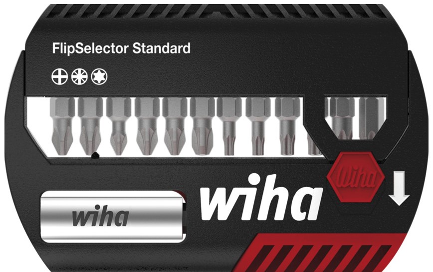 Wiha Bitset FlipSelector Standard 25 mm Phillips, Pozidriv, TORX® 15-delig 1/4" C6,3 met riemclip in blister - 39060