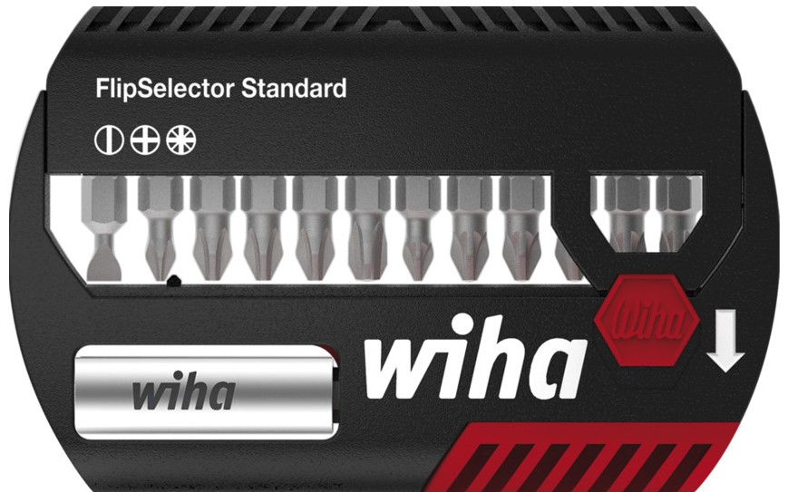 Wiha Bitset FlipSelector Standard 25 mm sleufkop, Phillips, Pozidriv 13-delig 1/4" met riemclip in blister - 39049