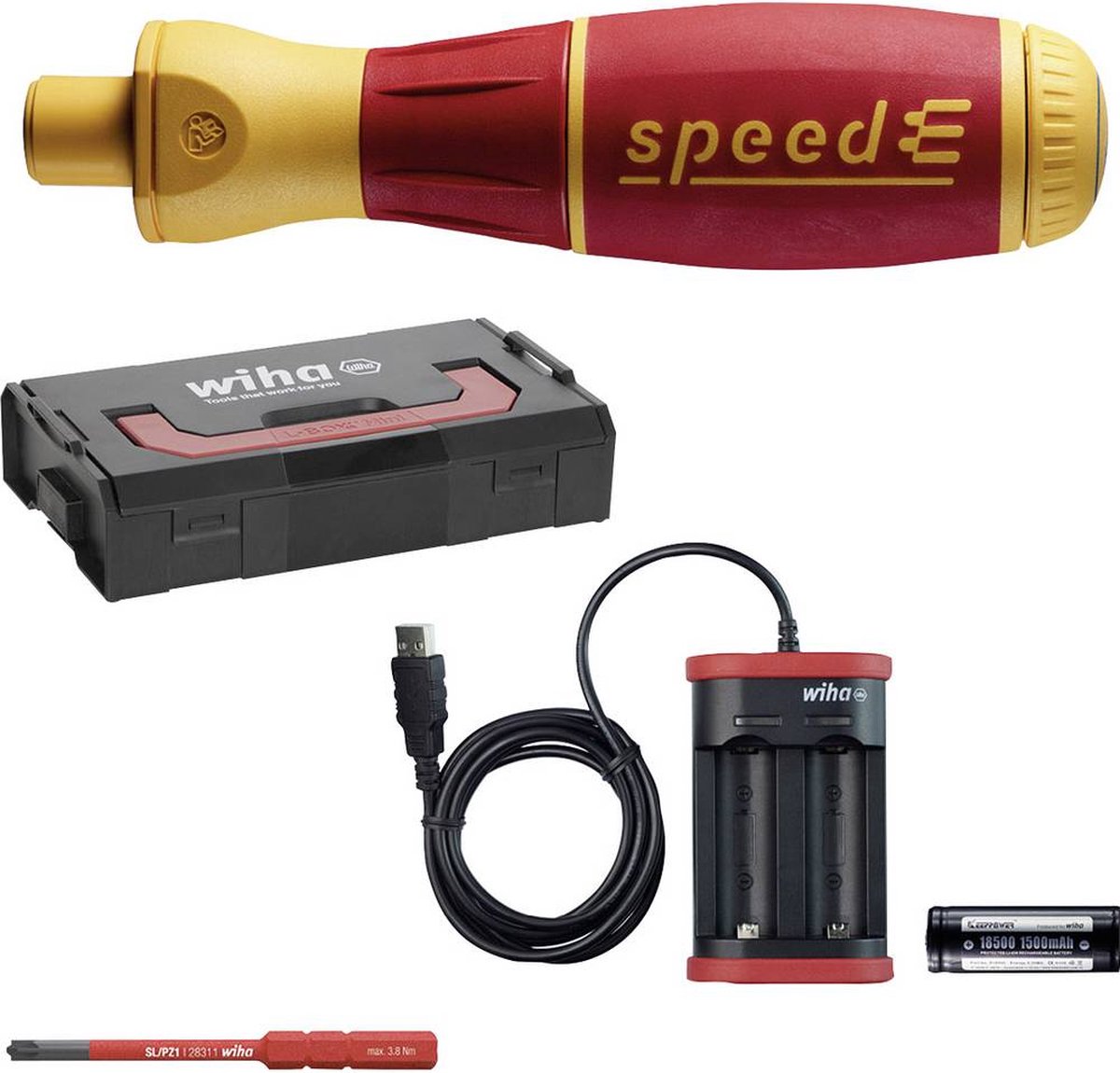 Wiha e-schroevendraaier startset speedE® I electric 4-dlg incl. slimBit, accu en USB-oplader (44351) - 44351