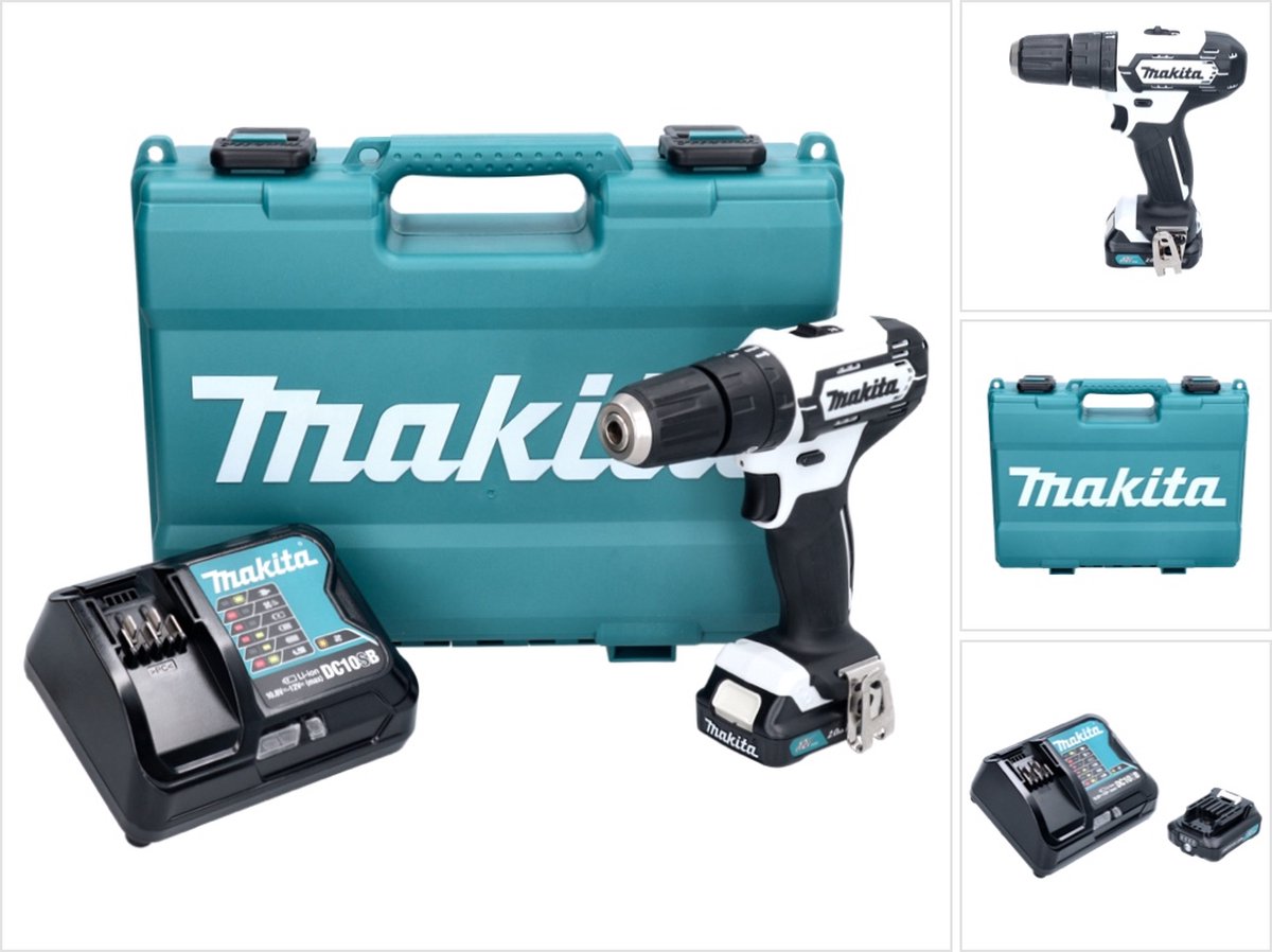 Makita HP333DSAW klopboor-/schroefmachine (wit) | 12V max 1x Akku 2.0Ah Li-ion