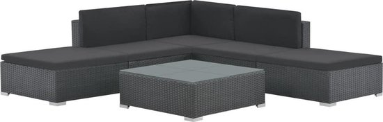 Vidaxl 6-delige Loungeset Met Kussens Poly Rattan - Zwart