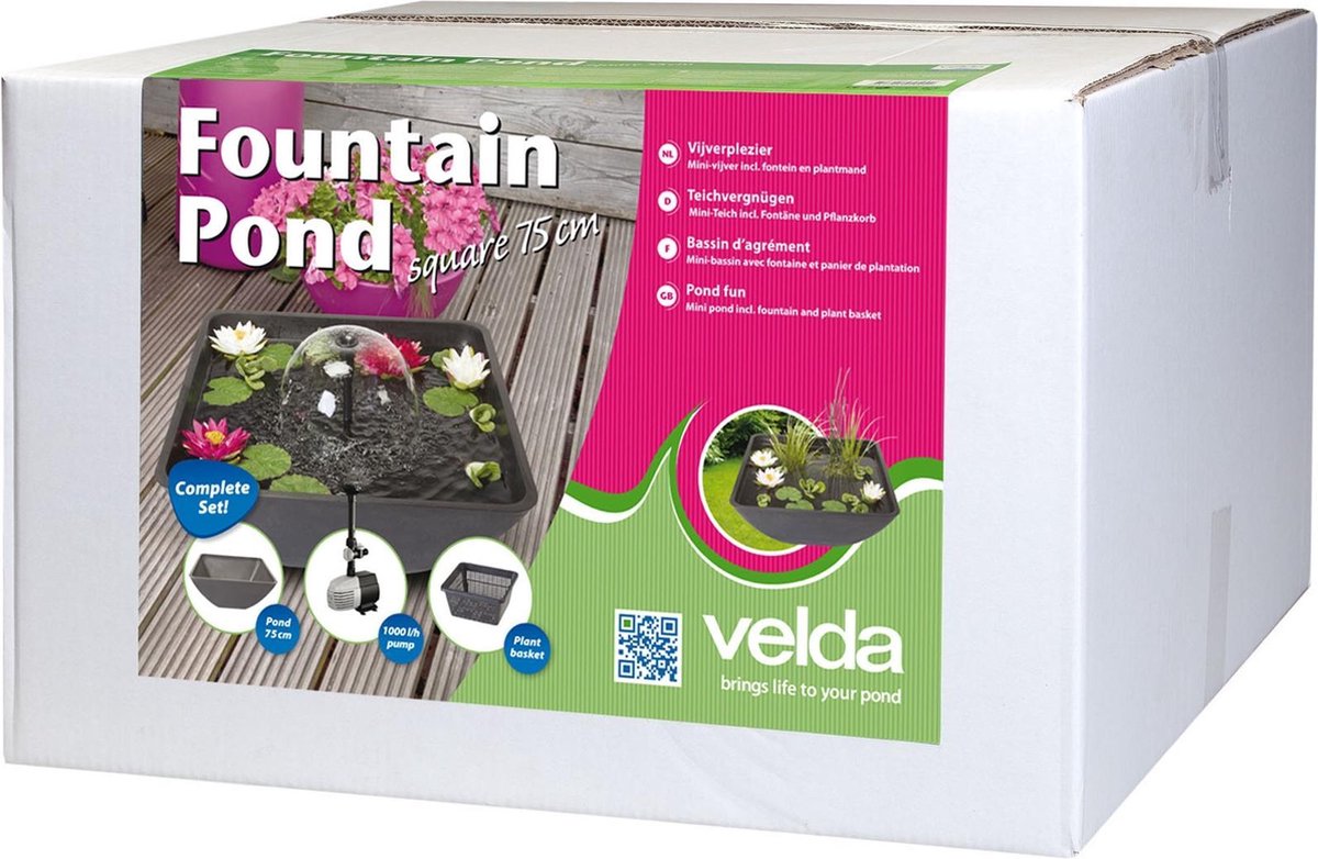 Velda Fonteinvijver Vierkant 75x75x35 Cm 123516 - Grijs