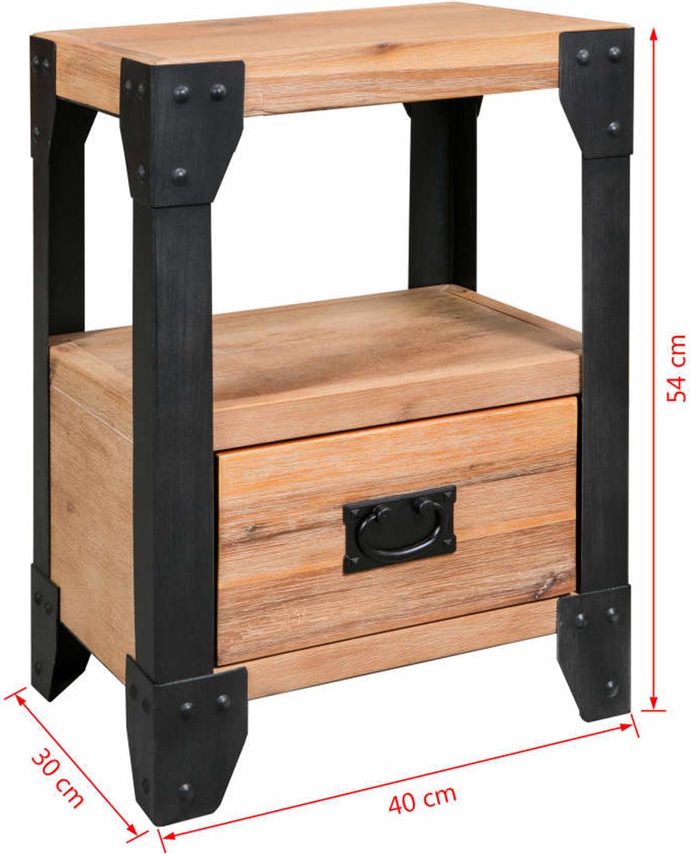Vidaxl Nachtkastje 40x30x54 Cm Massief Acaciahout Staal - Bruin