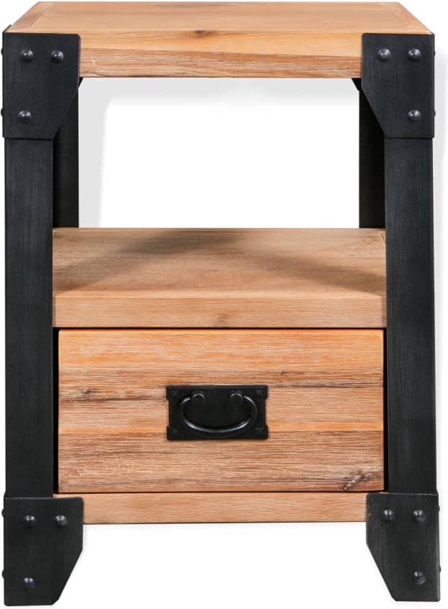Vidaxl Nachtkastje 40x30x54 Cm Massief Acaciahout Staal - Bruin