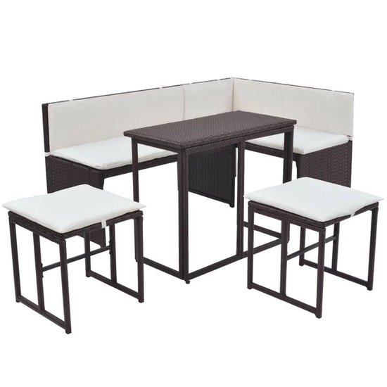 Vidaxl 5-delige Tuinset Staal Poly Rattan - Bruin