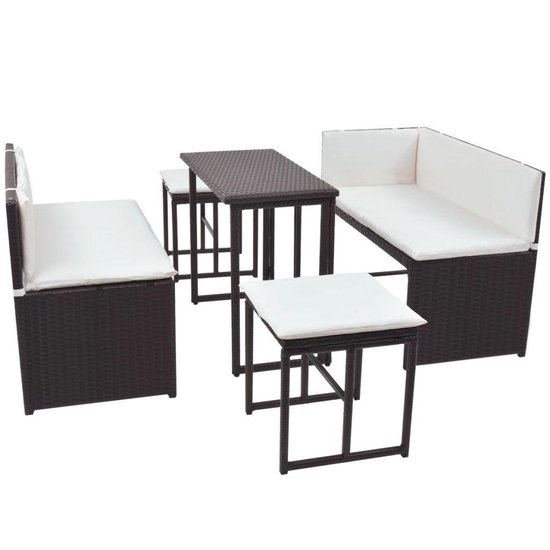 Vidaxl 5-delige Tuinset Staal Poly Rattan - Bruin