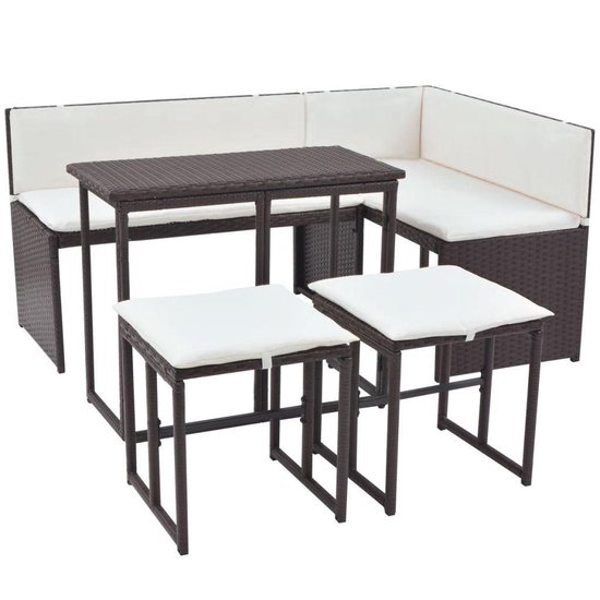 Vidaxl 5-delige Tuinset Staal Poly Rattan - Bruin