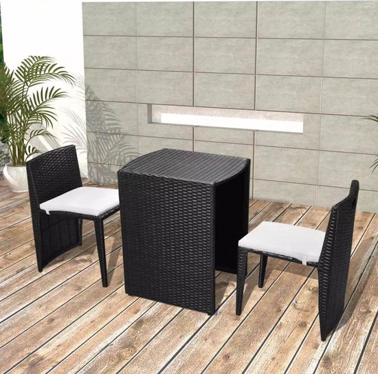 Vidaxl 3-delige Bistroset Met Kussens Poly Rattan - Zwart