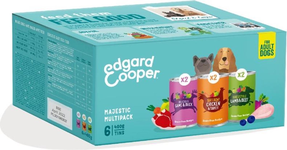 Edgard&Cooper Blik Multipack Dog Adult - Hondenvoer - Kip Wild Lam 6x400 g