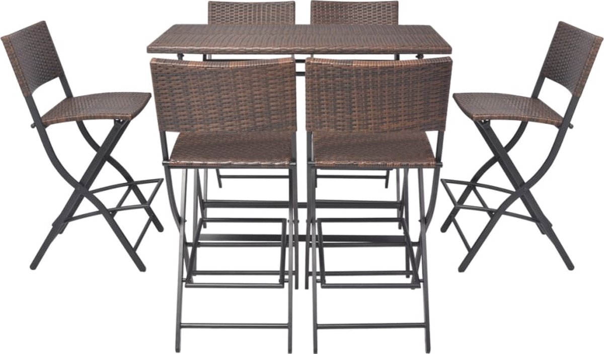Vidaxl 7-delige Tuinset Inklapbaar Staal Poly Rattan - Bruin