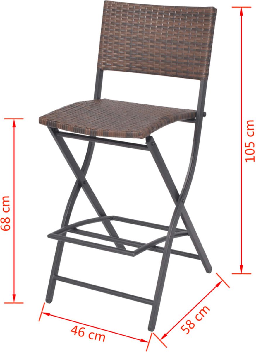 Vidaxl 7-delige Tuinset Inklapbaar Staal Poly Rattan - Bruin