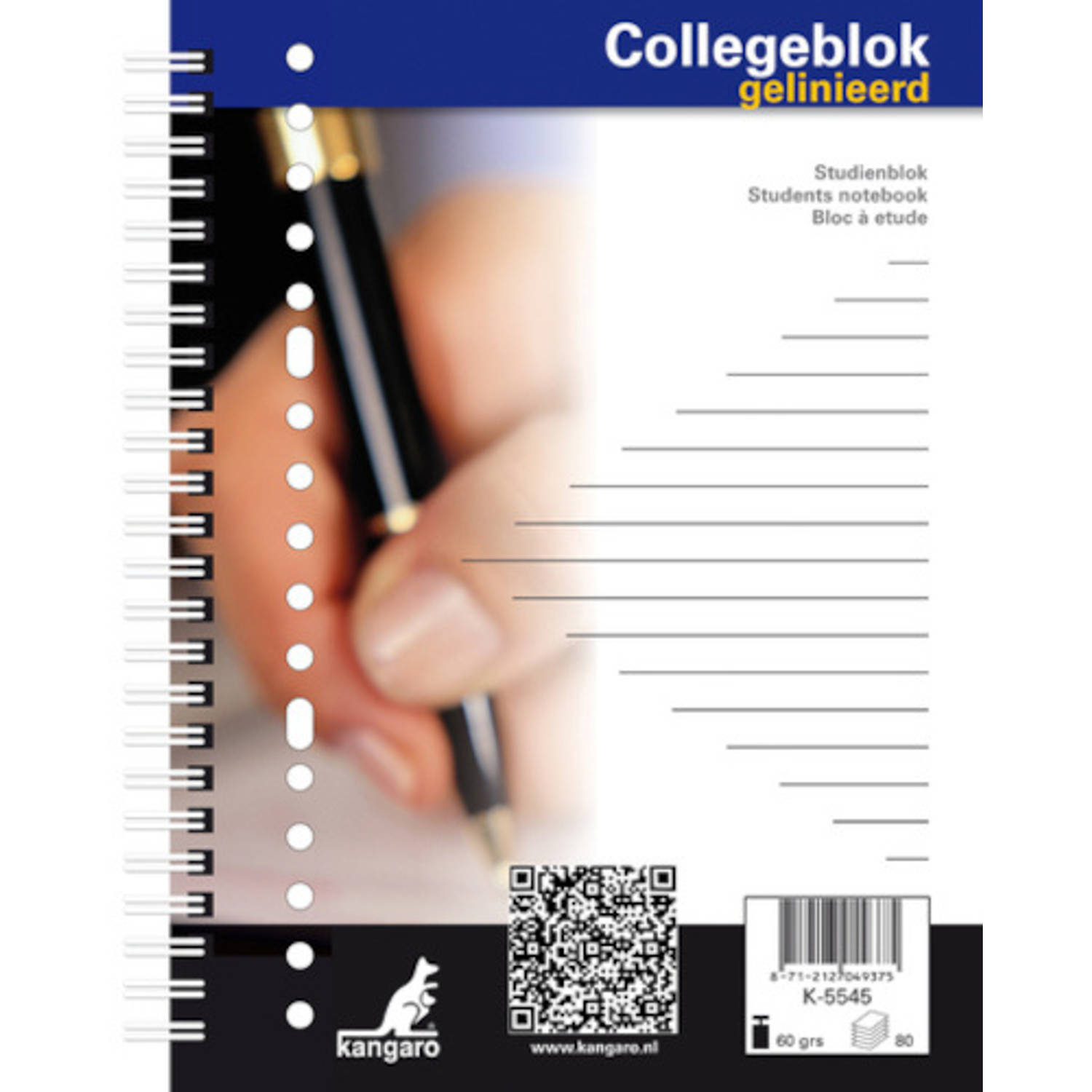 Kangaro Collegeblok 17-gaats Gelinieerd A5 Papier Wit 80 Pagina's