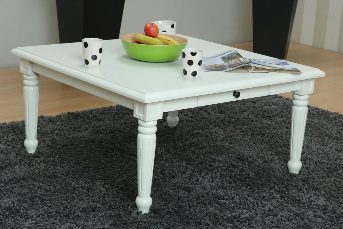 Mozart Salontafel 100x100 Cm Met 1 Lade In Antiek, Antiek Gepatineerd. - Wit