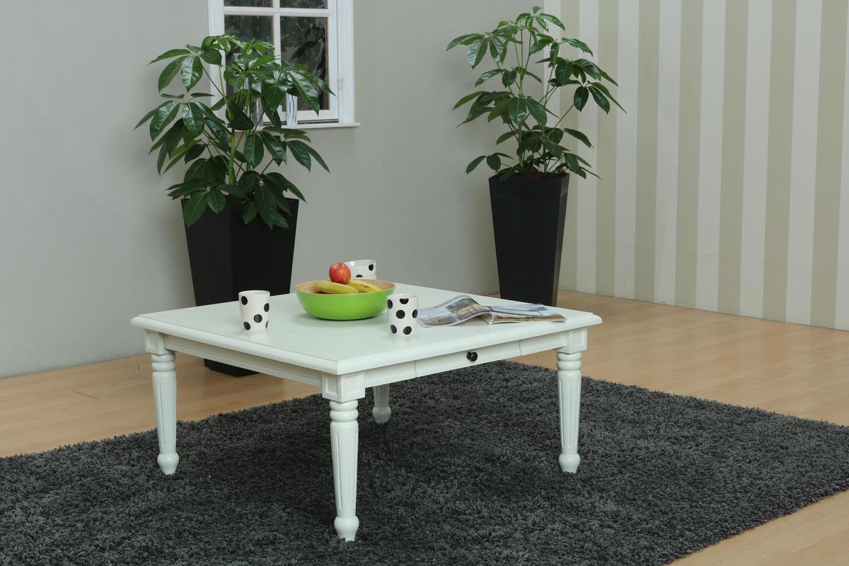 Mozart Salontafel 100x100 Cm Met 1 Lade In Antiek, Antiek Gepatineerd. - Wit