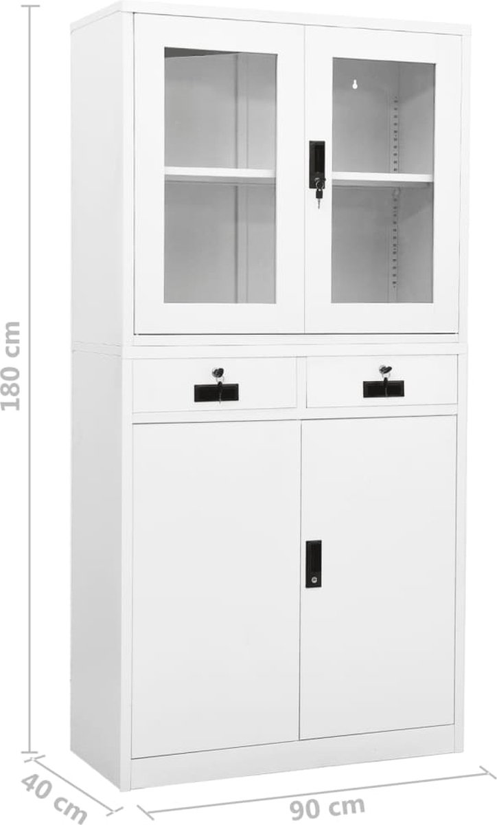 Vidaxl Kantoorkast 90x40x180 Cm Staal En Gehard Glas - Wit
