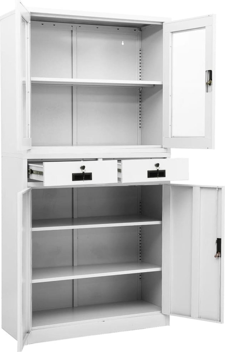 Vidaxl Kantoorkast 90x40x180 Cm Staal En Gehard Glas - Wit