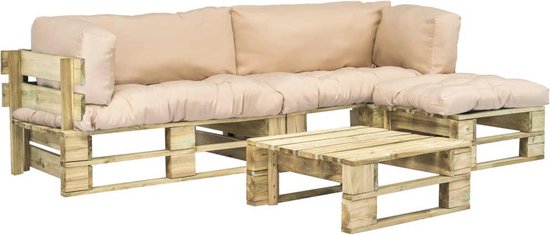 Vidaxl 4-delige Loungeset Pallet Met Zandkleurige Kussens Hout - Beige