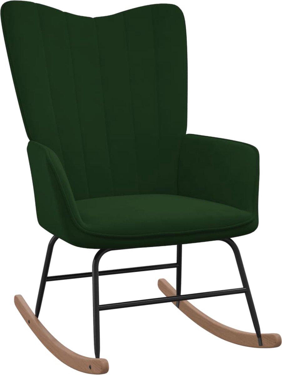 Vidaxl Schommelstoel Met Voetenbank Fluweel Donker - Groen