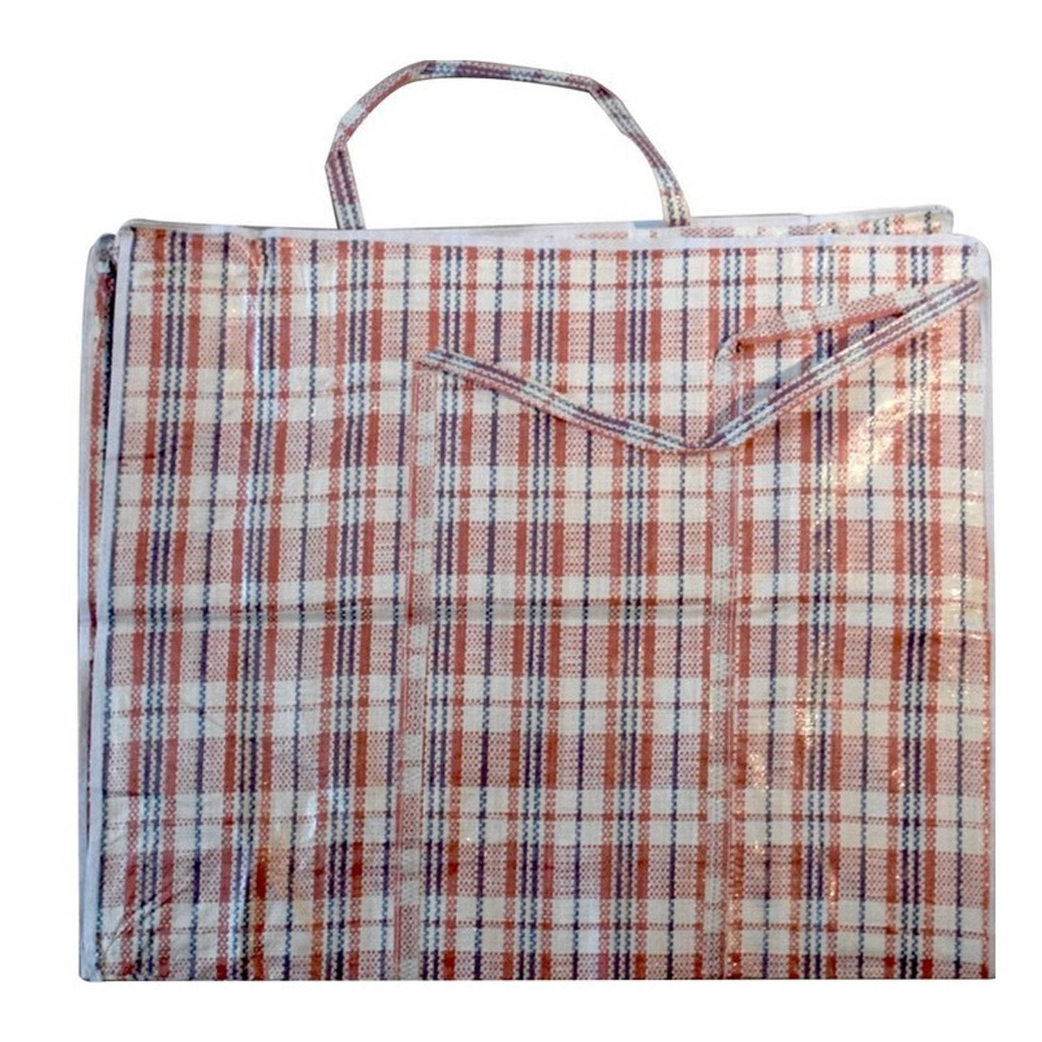 Cosy&Trendy Mega/jumbo/xxl Boodschappentas/shopper Geruit 65 X 30 Cm Van Kunststof - Boodschappentassen - Rood