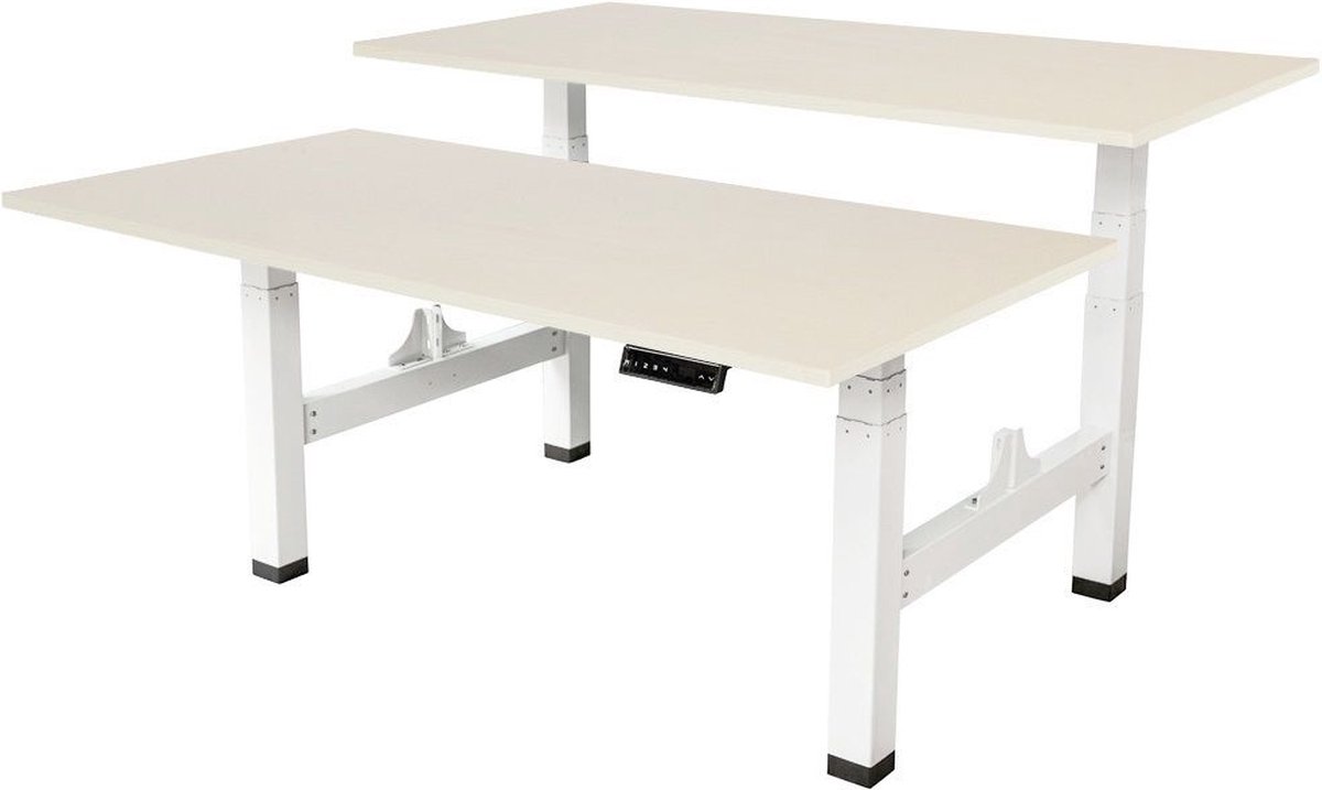 IVOL Elektrisch Verstelbaar Duo Bureau - 140x80 Cm - Two Dual Motor - / Licht Eiken - Wit