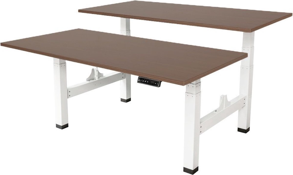 IVOL Elektrisch Verstelbaar Duo Bureau - 140x80 Cm - Two Dual Motor - / Donker Eiken - Wit