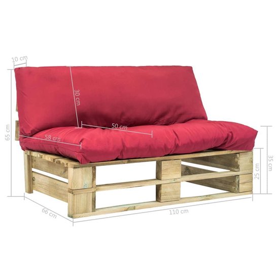 Vidaxl Tuinbank Met Rode Kussens Pallet Grenenhout - Rood