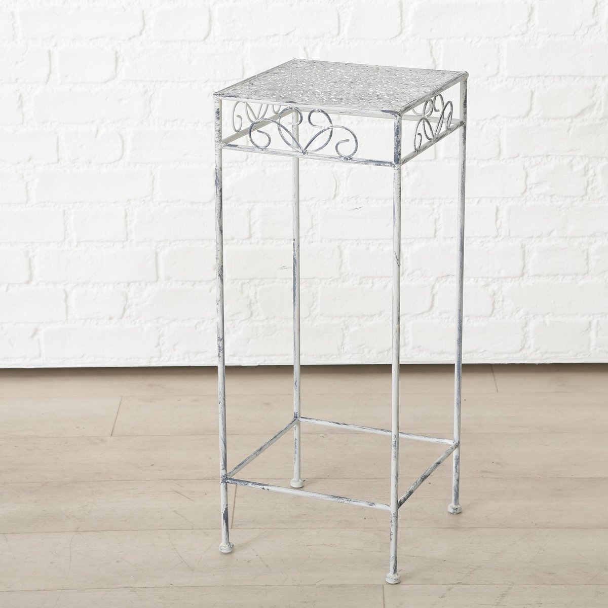 Set Van 3x Lichtgrijze Vierkante Brocante Plantentafels/plantenstandaards 50/60/70 Cm Type Lilli - Bijzettafels - Grijs