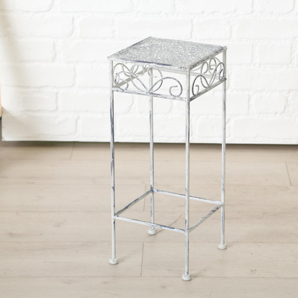 Set Van 3x Lichtgrijze Vierkante Brocante Plantentafels/plantenstandaards 50/60/70 Cm Type Lilli - Bijzettafels - Grijs