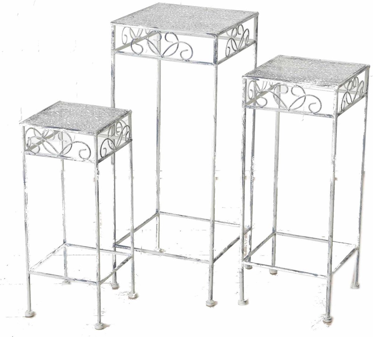 Set Van 3x Lichtgrijze Vierkante Brocante Plantentafels/plantenstandaards 50/60/70 Cm Type Lilli - Bijzettafels - Grijs