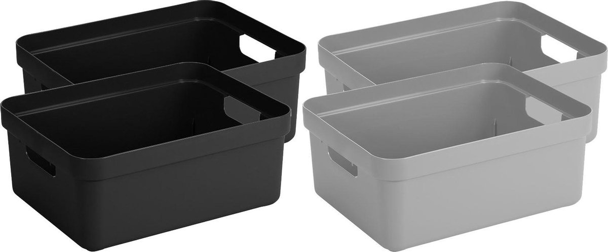 Set Van 4x Stuks Opbergboxen/opbergmanden 24 Liter Kunststof Zwart En Grijs - Opbergbox