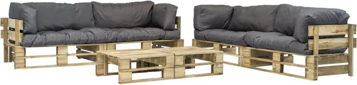 Vidaxl 6-delige Loungeset Pallet Met Grijze Kussens Hout - Grijs