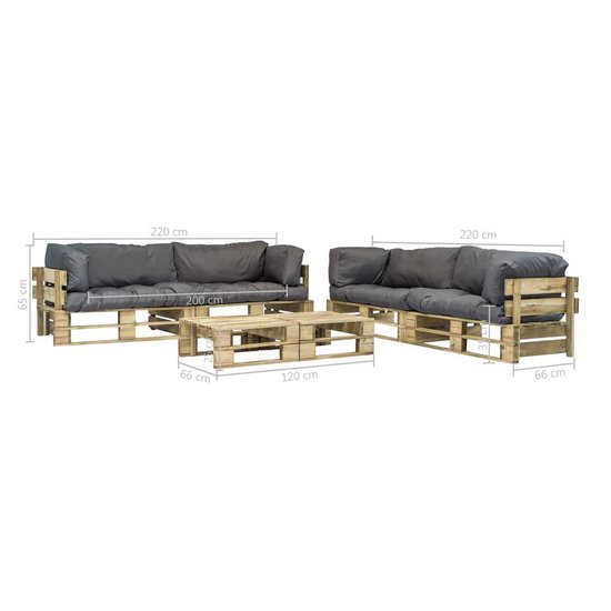 Vidaxl 6-delige Loungeset Pallet Met Grijze Kussens Hout - Grijs