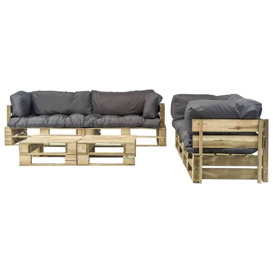 Vidaxl 6-delige Loungeset Pallet Met Grijze Kussens Hout - Grijs