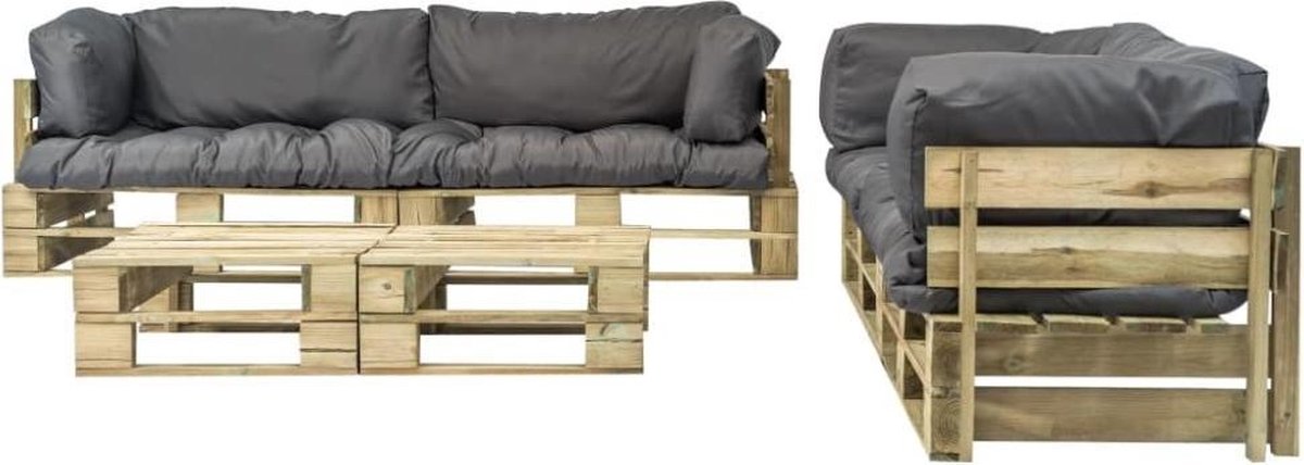 Vidaxl 6-delige Loungeset Pallet Met Grijze Kussens Hout - Grijs
