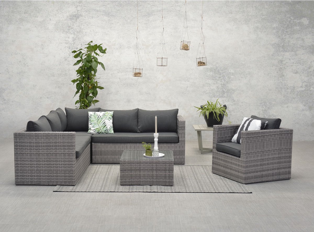 Garden Impressions Lyon Loungeset 5-delig Incl. Lounge Tuinstoel - Reflex Black - Grijs