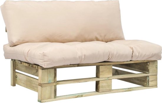 Vidaxl Tuinbank Met Zandkleurige Kussens Pallet Grenenhout - Beige