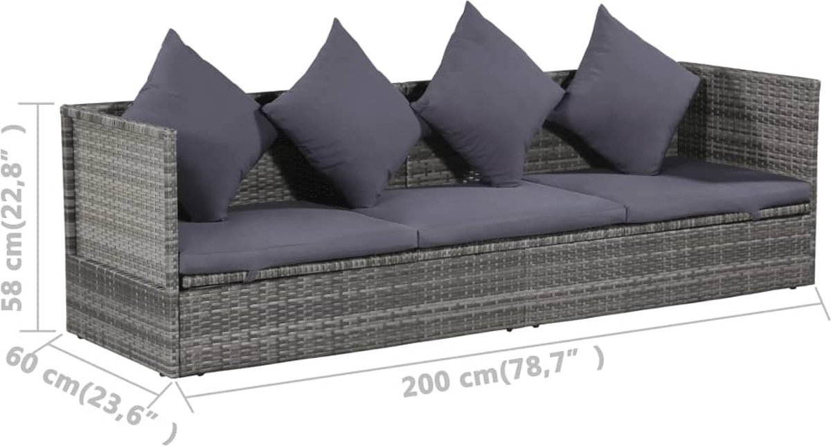 Vidaxl Tuinbed 200x60 Cm Poly Rattan - Grijs