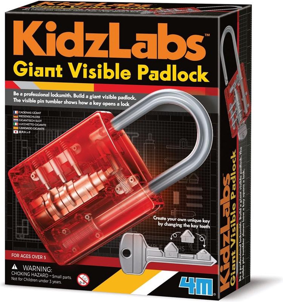 4M Kidzlabs Bouwpakket Gigantisch Transparant Hangslot - 15 Cm