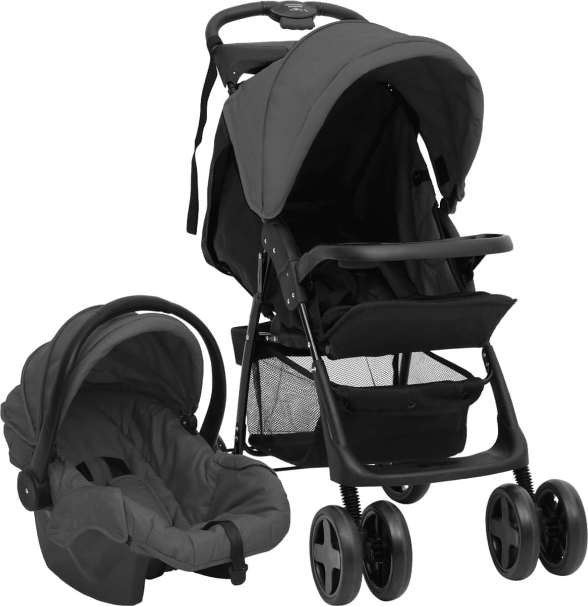 Vidaxl Kinderwagen 3-in-1 Staal Donker En - Gris