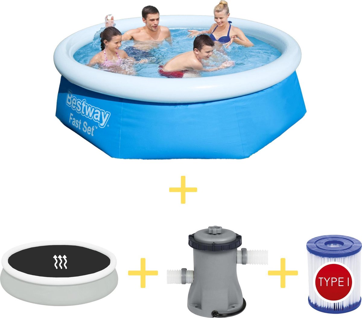 Bestway Zwembad - Fast Set - 244 X 66 Cm - Inclusief Solarzeil, Filterpomp & Filter - Blauw