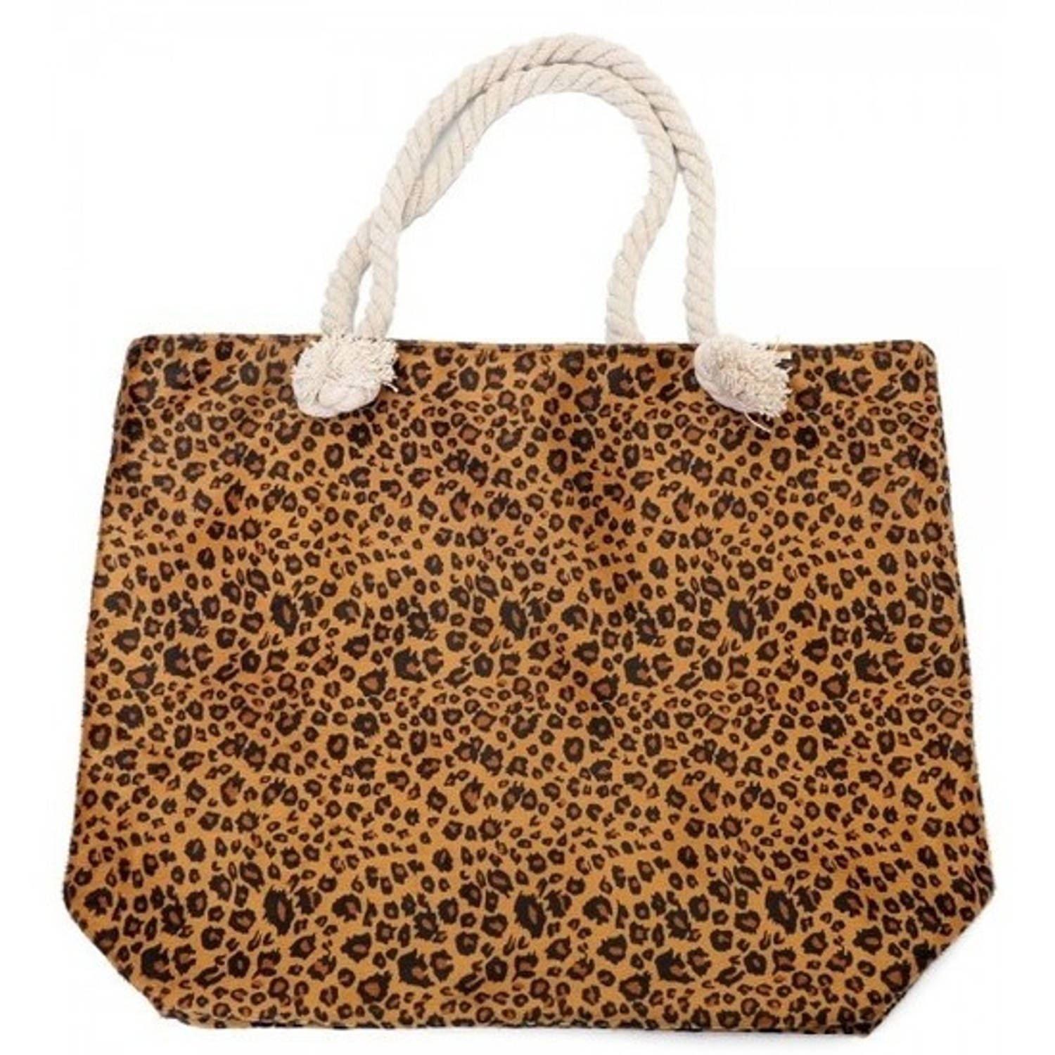 Strandtas Luipaard/panter Print 43 Cm - Strandartikelen Beach Bags/shoppers Met Ritssluiting - Bruin