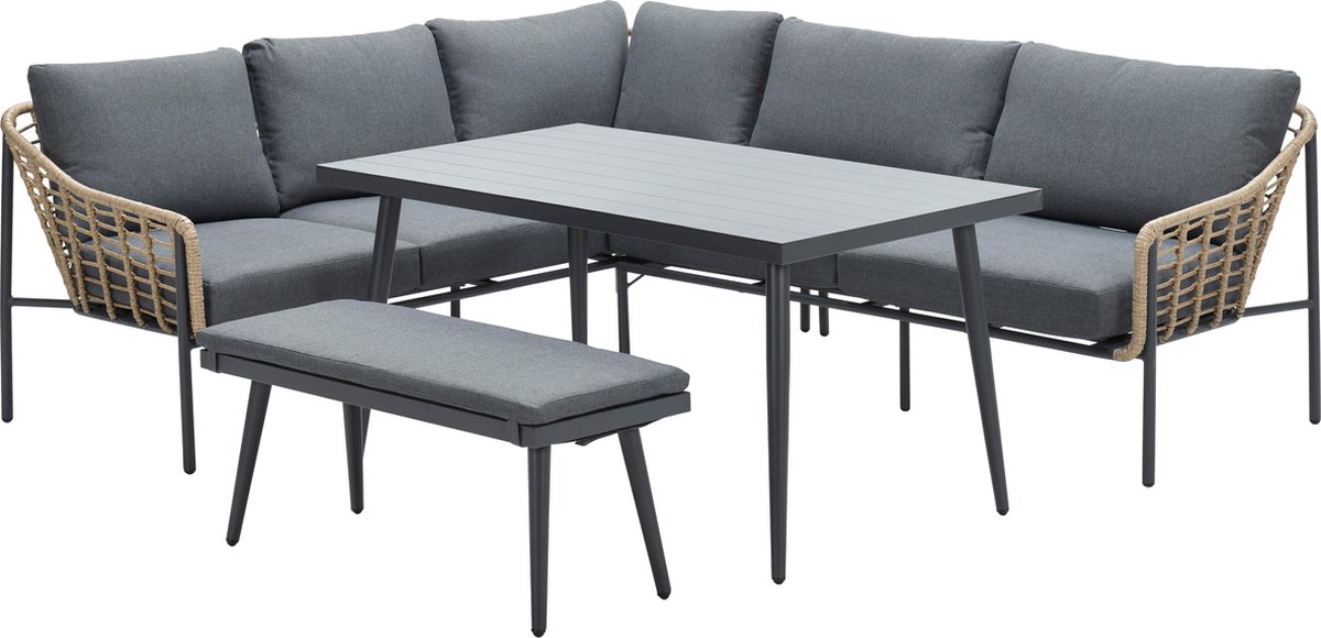 Garden Impressions Ashton Lounge Dining Set Links - Natural Rotan - Grijs