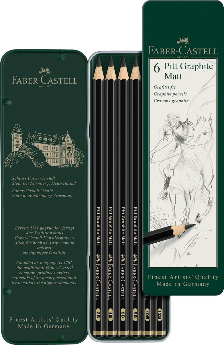 Faber Castell Grafietpotloden Pitt Mat Etui 18 Cm 6 Stuks - Grijs