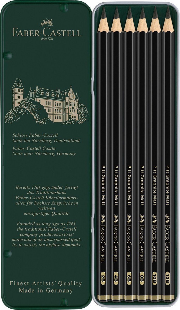 Faber Castell Grafietpotloden Pitt Mat Etui 18 Cm 6 Stuks - Gris