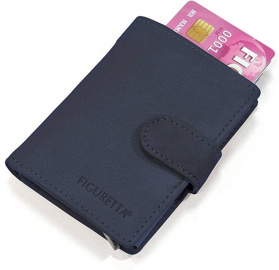 Figuretta Leren Card Protector Met Rfid Bescherming Donker - Blauw