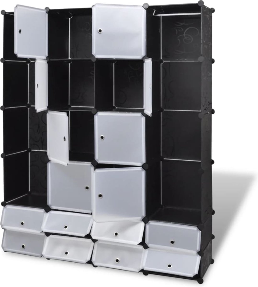 Vidaxl Kast Modulair Met 18 Vakken 37x146x180,5 Cm En Wit - Zwart