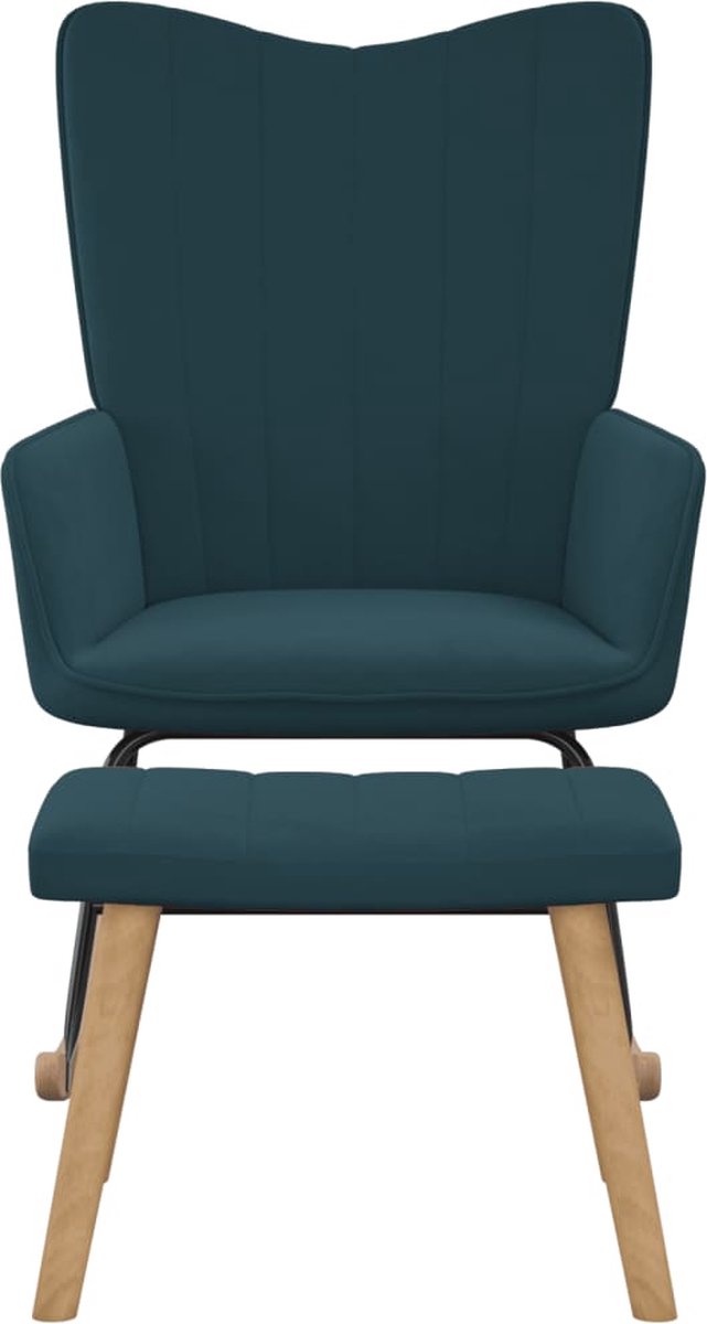 Vidaxl Schommelstoel Met Voetenbank Fluweel - Blauw