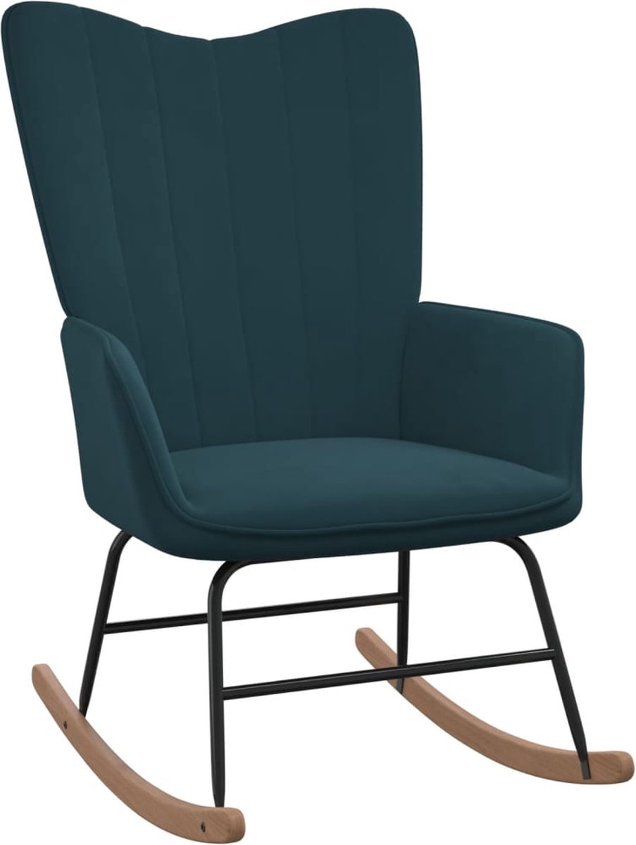 Vidaxl Schommelstoel Met Voetenbank Fluweel - Blauw
