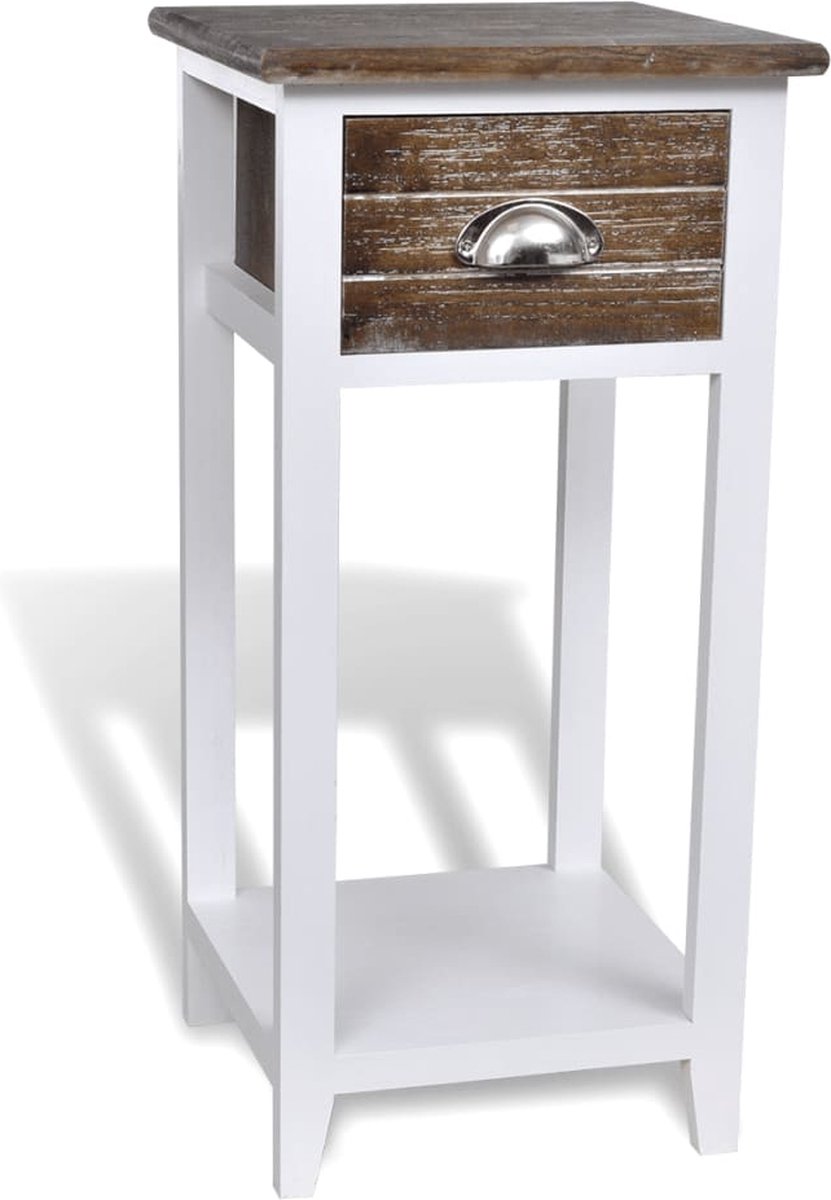 Vidaxl Nachtkastje Met 1 Lade En Wit - Bruin